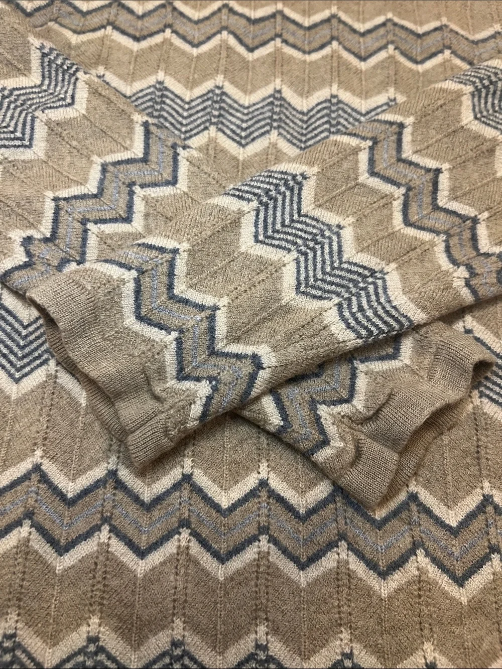 Pendleton Merino Wool Chevron Sweater Beige Taupe Gray Zig Zag M - FITS LIKE XS